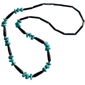 Black‎ Coral VTG Necklace turquoise Beads Collar Natural Hawaii Souvenir 20"
